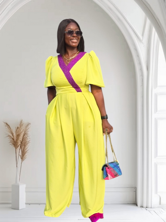 Overlapped crepe jumpsuit